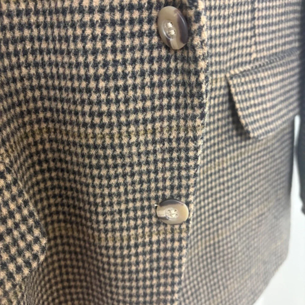 Stafford Blazer Men46L Tan Black Houndstooth Plaid Sport Coat 2B Wool Camel Hair